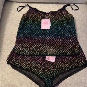 Savage X Fenty Black Rainbow Leopard Mesh Cami & Brief Set